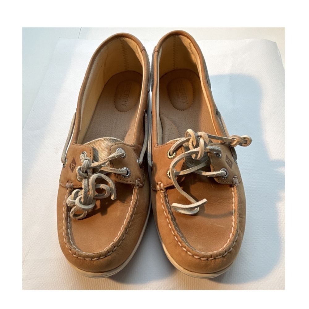 Sperry Tan Leather Boat Shoes Flats Lace Up Round Toe for Women - Picture 2 of 9